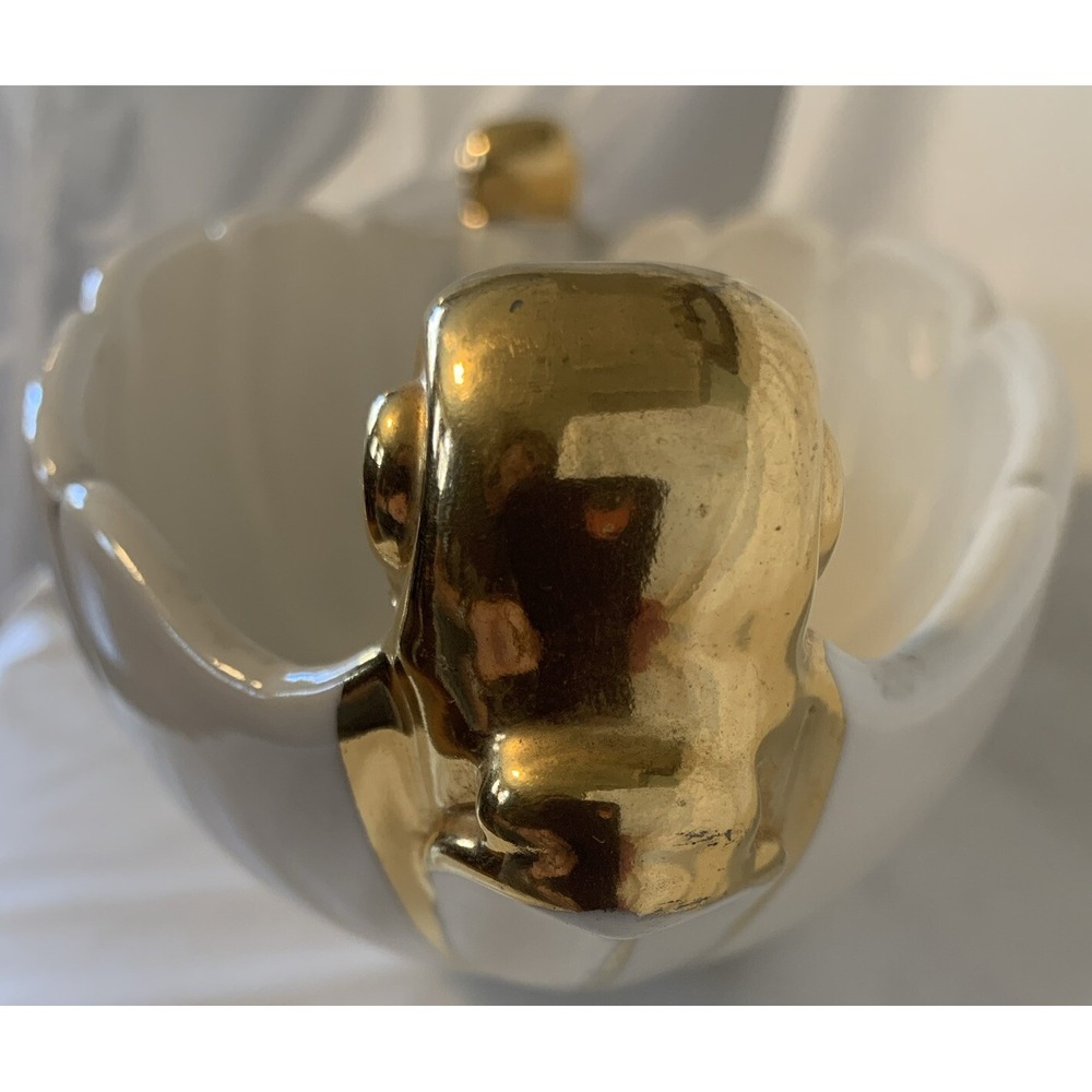 Vintage Mid-Century Abingdon USA Blue Gilded Floral Planter Console Bowl #532 - Picture 6 of 6